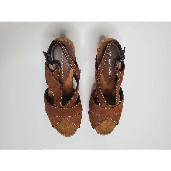 Donald J Pliner Lusa Strappy Suede Wooden Clog Platform Heels Leather Rivets Y2K - Picture 3 of 8